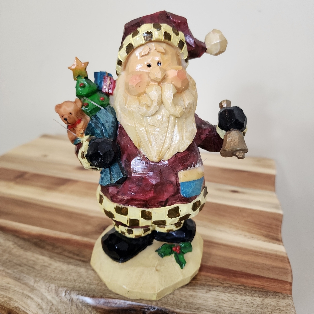 Resin Fiber Optic Santa Claus with Toy Sack Figurine Christmas Decor